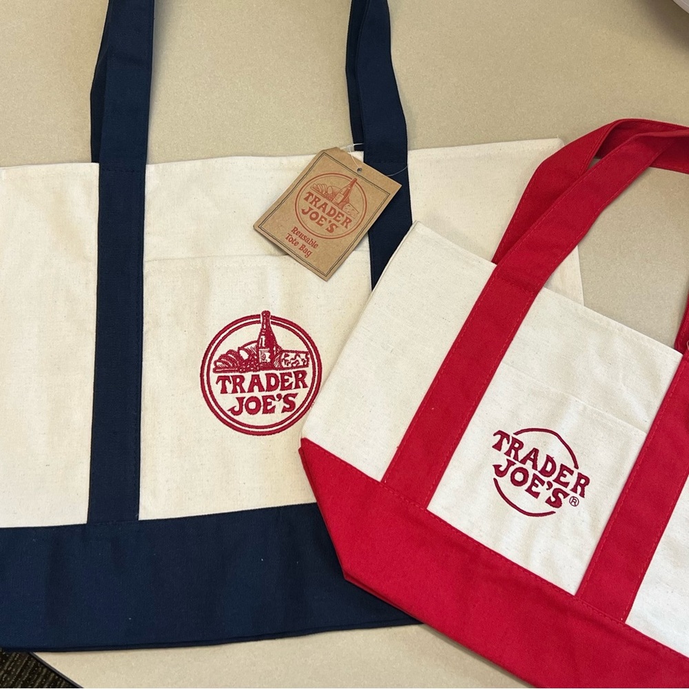 Trader Joe's Canvas Tote Bags - Red and Blue (Mommy and Me Set)